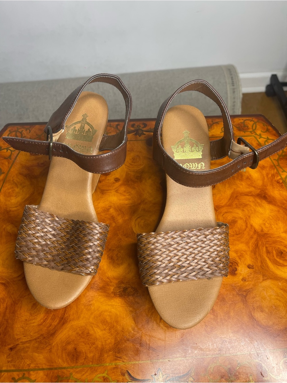Woven Brown Ankle-Strap Women's Sandals